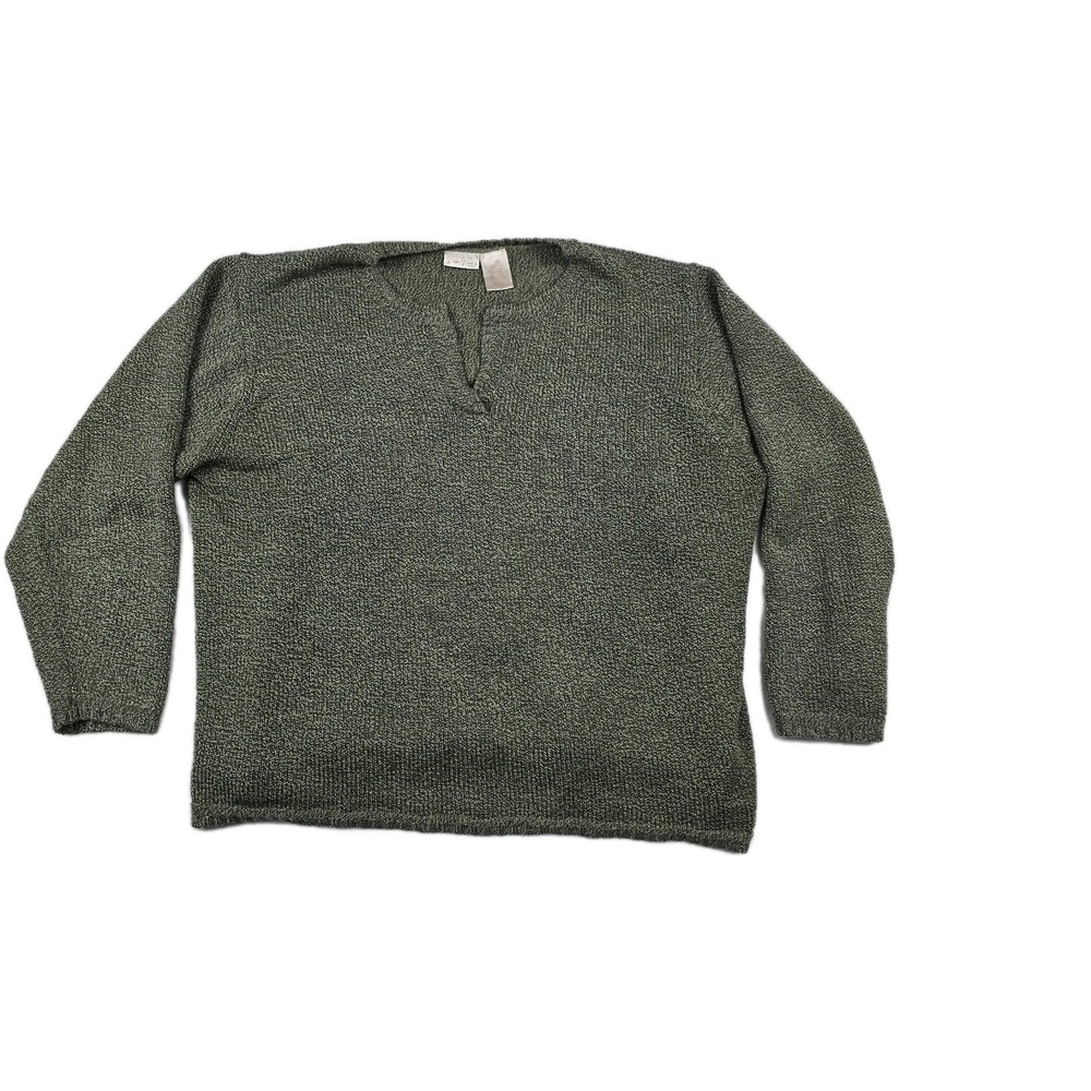 Bobbie Brooks Woman‎ V-Neck Knit Sweater Green Gray Size 22W/24W Vintage